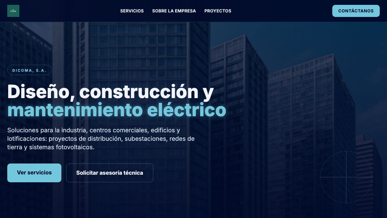 Homepage of Dicoma S.A. corporate website, electrical engineering firm