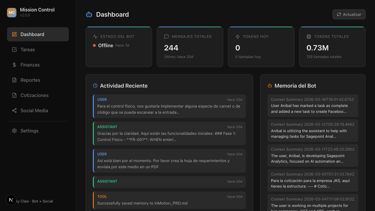 GravityClaw AI platform dashboard with real-time analytics and controls