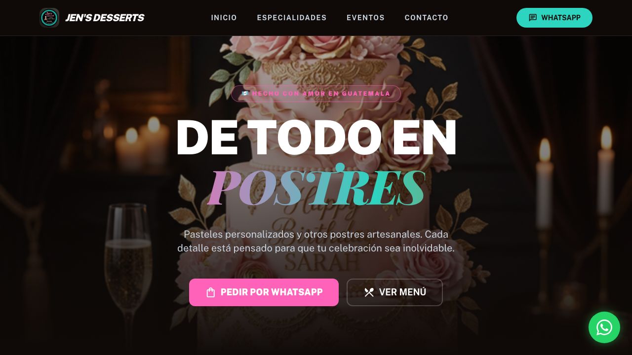 Artisanal bakery website for Jen's Desserts GT with pastry catalog